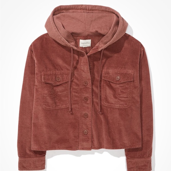 AE Cropped Corduroy Hooded Jacket Plum - size M - Picture 2 of 7